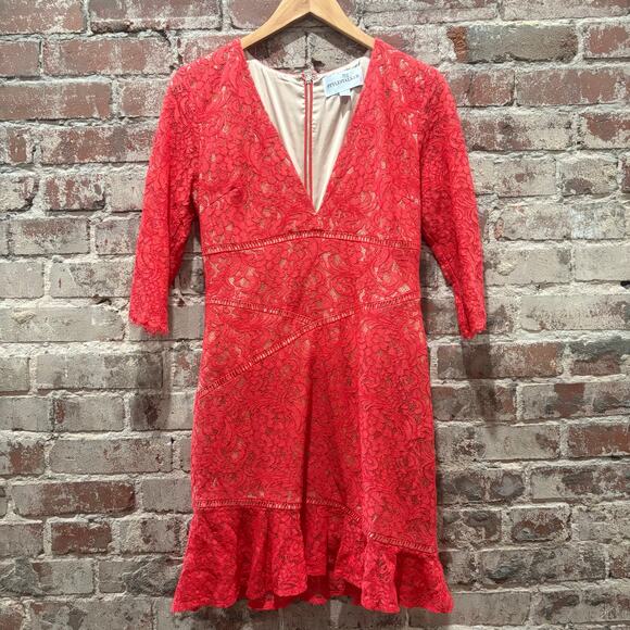Stylestalker Ari Red Lace V Neck Half Sleeve Sheath‎ Mini Dress Size Medium - Picture 7 of 9